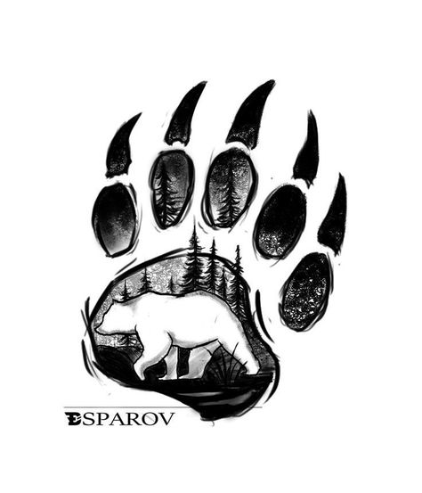 Bear Print Tattoo, Bear Logo Inspiration, Bear Sayings, Black Bear Tattoo, Bear Paw Tattoos, Wilderness Tattoo, Tattoo Mafia, Bear Tattoo Designs, Bear Paw Print