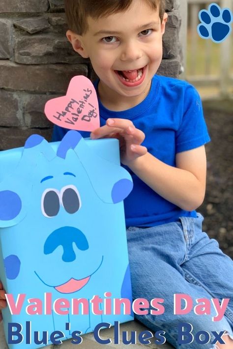 Have a Nick Jr fan? Celebrate Valentine's Day with this DIY Blue's Clues Valentines Box! Perfect for exchanging valentines. Blues Clues Valentine Box Ideas, Blues Clues Backpack, Blues Clues Thinking Chair, Blue And Magenta Blues Clues, Blues Clues Notebook, Toddler Valentine Crafts, Kids Valentine Boxes, Blue Wrapping Paper, Valentine Day Boxes