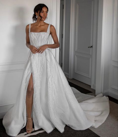 Wedding dress Blanche Bridal, Square Neck Wedding Dress, Backless Bridal Gowns, Neck Wedding Dress, Kleinfeld Bridal, Luxury Wedding Dress, Satin Wedding Dress, Dress Order, Bridal Designs