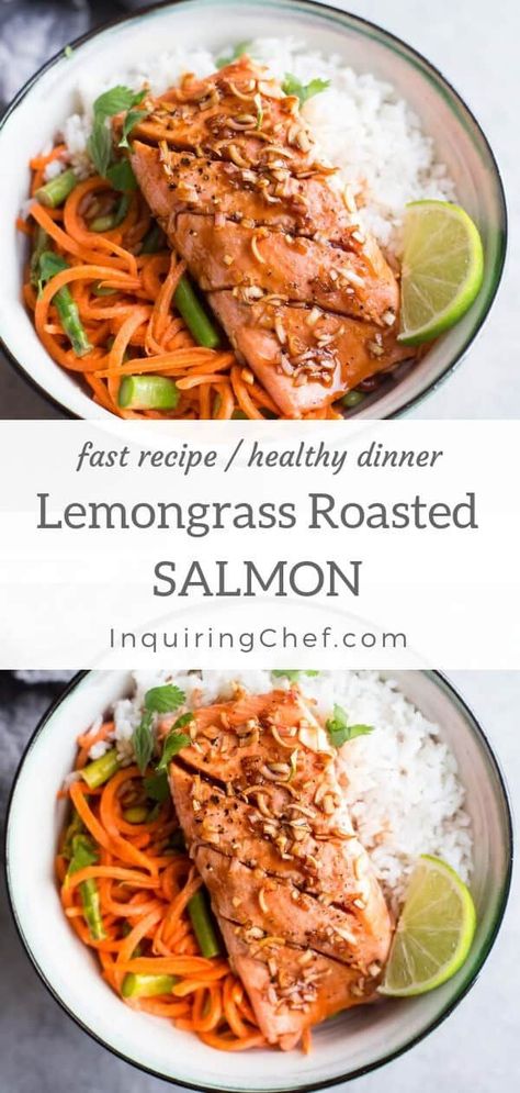 Lemongrass Marinade, Healthy Dinner Easy, Salmon For Dinner, Roasted Salmon Recipes, Thai Salmon, Lemongrass Recipes, Easy Thai Recipes, Recipe Healthy Dinner, Cooked Fish