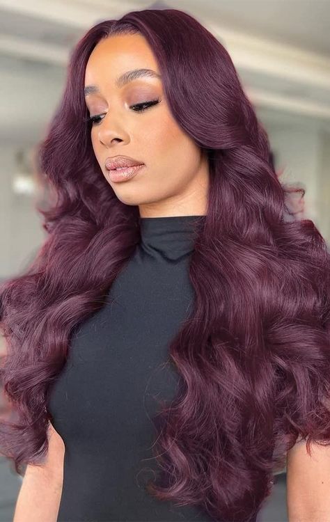 Wine Hair Color On Black Women, Deep Plum Hair Color Black Women, Plum Color Hair On Black Women, Plum Purple Hair Black Women, Dark Purple Plum Hair, Deep Burgundy Hair Color Black Women, Plum Hair Color On Black Women, Dark Purple Hair Black Women, Wine Purple Hair