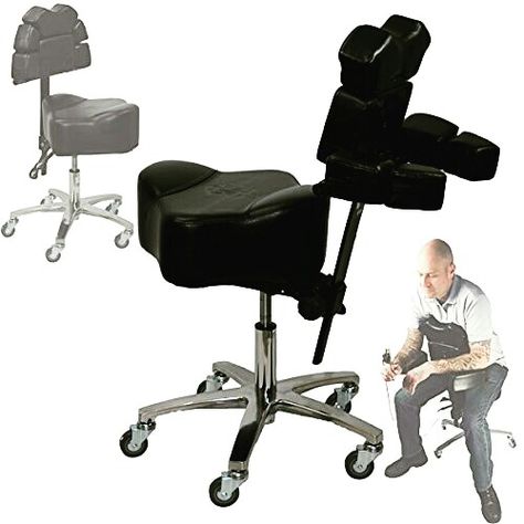 Brand New InkBed Patented Adjustable Ergonomic Chair Stool Chest Back Rest Support Tattoo Studio Equipment (Black)  http://amzn.to/2CL5XZZ Artist Stool, Support Tattoo, Tattoo Shop Interior, Tattoo Shop Decor, Tattoo Studio Interior, Artist Chair, Round Tattoo, Tattoo Chair, Tattoo Salon