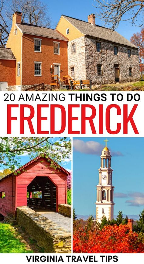 Are you on the search for the best things to do in Frederick, Maryland? This guide details the top Frederick attractions, where to eat, and much more! | Frederick things to do | Frederick landmarks | Frederick itinerary | Places to see in Frederick | Frederick parks | Frederick hiking | Frederick day trips | Attractions in Frederick | Frederick sightseeing | Frederick craft beer | Frederick coffee shops | Freerick restaurants Maryland Day Trips, Maryland Travel, Visit Maryland, Washington Dc Vacation, Dc Vacation, Frederick Maryland, East Coast Road Trip, Virginia Travel, Washington Dc Travel