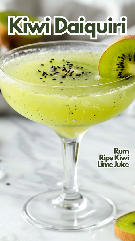 Kiwi Daiquiri Kiwi Cocktails, Summer Rum Cocktails, Dark Rum Cocktails, Rum Cocktails Easy, Cocktails Made With Rum, Cocktail Cards, Rum Cocktails, Best Cocktail Recipes, Frozen Cocktails