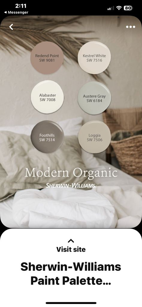 Organic Paint Colors, Sherwin Williams Color Schemes, Paint Color Pallets, Modern Farmhouse Paint Colors, Bathroom Color Palette, Sherwin Williams Color Palette, Alabaster Color, Bedroom Colour Palette, Farmhouse Paint Colors