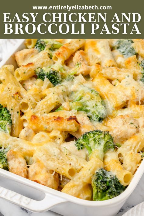 Looking for a hearty pasta bake the whole family will love? This creamy and easy Chicken and Broccoli Pasta is made with simple ingredients but packs ultimate cheesy comfort. Broccoli And Pasta Casserole, Broccoli Pasta Casserole Recipes, Broccoli And Pasta Salad, One Bake Dish Dinners, Chicken Broccoli Noodle Crockpot, Pasta And Veggie Recipes, Supper Ideas With Broccoli, Chicken N Pasta Recipes, Shredded Chicken Pasta Bake