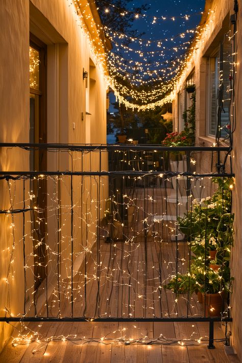 25 Easy Ideas to Transform Your Cozy Balcony in 2024 – The Crafty Hacks Fairy Lights On Balcony, Cute Balcony Ideas, Balcony Winter, Cute Balcony, Balcony Renovation, Cozy Balcony, Winter Lights, Small Fountains, Basket Uses