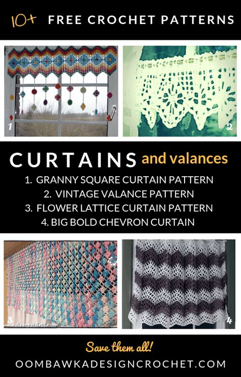 Free Crochet Curtain Patterns.  Add a Little Oomph! to your Home Decor via @OombawkaDesign Valance Patterns Free, Valance Patterns, Crochet Curtain Pattern, Steel Crochet Hooks, Crochet Curtains, Lace Weight Yarn, Crochet Lace Pattern, All Free Crochet, Crochet Decoration