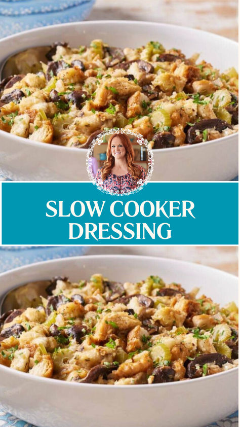 Pioneer Woman Slow Cooker Dressing Pioneer Woman Dressing Recipe, Pioneer Woman Slow Cooker Recipes, Crockpot Dressing Recipes, Pioneer Woman Thanksgiving Recipes, Slow Cooker Dressing, Crockpot Dressing, Crockpot Stuffing, Pioneer Woman Chicken, Turkey Dressing