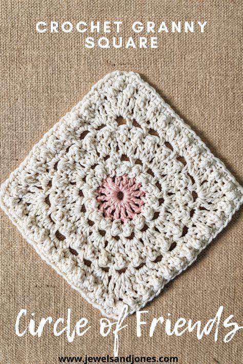 Circle of Friends - Crochet Granny Square - Jewels and Jones #crochetsquare #crochetgrannysquare #circleoffriends Circle Of Friends Crochet Pattern, Circle Of Friends Granny Square, Circle Of Friends Crochet Pattern Free, Circle Of Friends Granny Square Pattern, Crochet Circle Into Square, Circle To Square Crochet, Crochet With Crochet Thread, Circular Granny Square Pattern, Circle To Square Granny Square