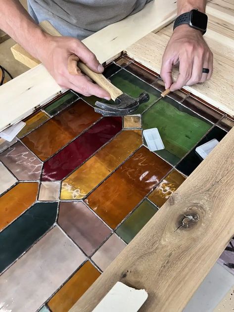 Stained Glass Wood Frame, Homemade Stain Glass Windows, Recycled Stained Glass Windows, Stain Glass Table Top, Stained Glass Squares, Stained Glass Door Window, 1930s Stained Glass Windows, Diy Stained Glass Window How To Make, Making Stained Glass Windows