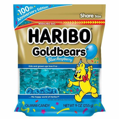 Haribo Gummy Bears, Haribo Gold Bears, Artificial Fruit, Chewy Candy, Blue Candy, Favorite Candy, 100th Anniversary, Grown Ups, Blue Raspberry