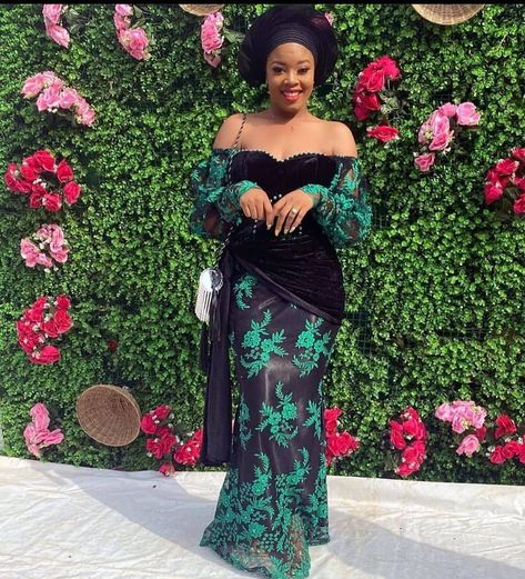 Velvet With Lace Asoebi, Velvet And Chiffon Dress, Lace With Velvet Styles, Velvet Asoebi Dress, Nigerian Velvet Dress Styles, Velvet And Lace Asoebi Styles, Lace Gown Styles Nigerian African Attire, Velvet Gown Styles, Lace Combination Styles