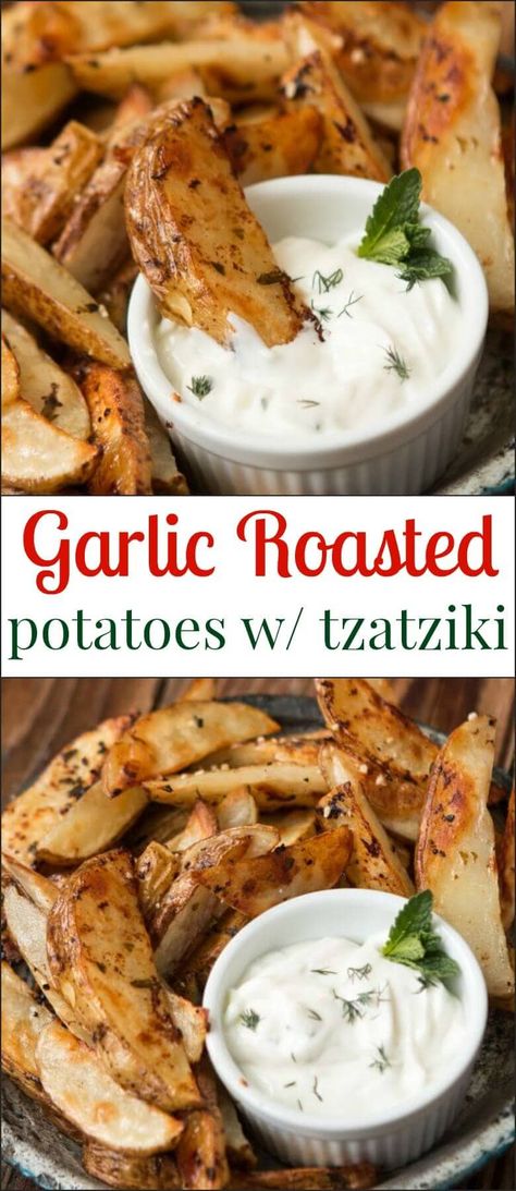 Greek Roasted Potatoes, Greek Marinated Chicken, Greek Christmas, Tzatziki Recipes, Garlic Roasted Potatoes, Oh Sweet Basil, Greek Potatoes, Recipes Potato, Egg Plant