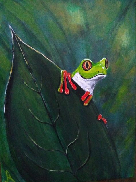 Tree Frog Habitat, Habitat Drawing, Tree Frog Painting, Tree Frog Art, Frog Habitat, Frog Painting, Pond Painting, Classroom Idea, Good Evening Greetings