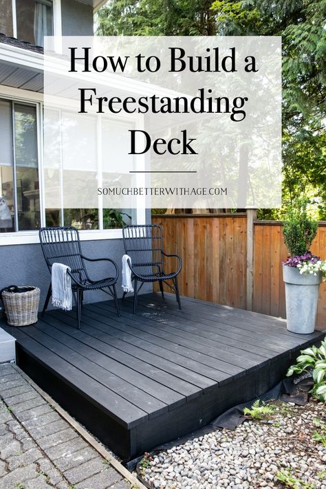 Small Deck Patio, Deck Over Concrete, Outdoor Deck Design, Small Backyard Decks, Freestanding Deck, Ground Level Deck, Building A Floating Deck, Deck Design Ideas, Floating Deck