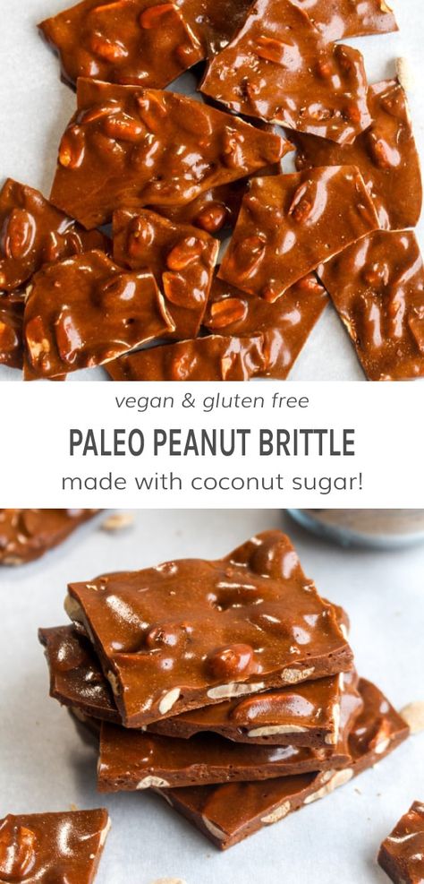 This Healthy Peanut Brittle recipe needs just 5 ingredients! Free from refined sugars and dairy, this paleo candy is perfect for Christmas! All you need is coconut sugar, peanut butter, peanuts, maple syrup and baking soda for this transitional dessert! #paleocandy #paleopeanutbrittle #dairyfreepeanutbrittle #healthyChristmascandy #veganpeanutbrittle | DarnGoodVeggies.com Healthy Peanut Brittle, Coconut Brittle, Healthy Brittle Recipes, Dairy Free Peanut Brittle, Paleo Brittle, Paleo Candy Recipes, Vegan Brittle, Peanut Free Desserts Allergies, Maple Cashew Brittle