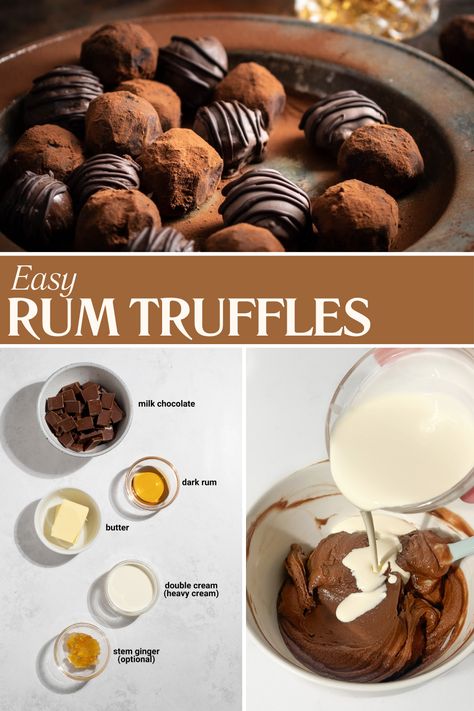 Rum and ginger truffles on a metal plate with a dark and stormy cocktail in the background Rum Truffles Recipe, Dessert Truffle Recipes, Boozy Christmas Desserts, Boozy Desserts Christmas, Alcohol Truffles Recipe, Truffles With Alcohol, Boozy Truffles Recipe, Liquor Truffles Recipe, Edible Christmas Gifts Homemade