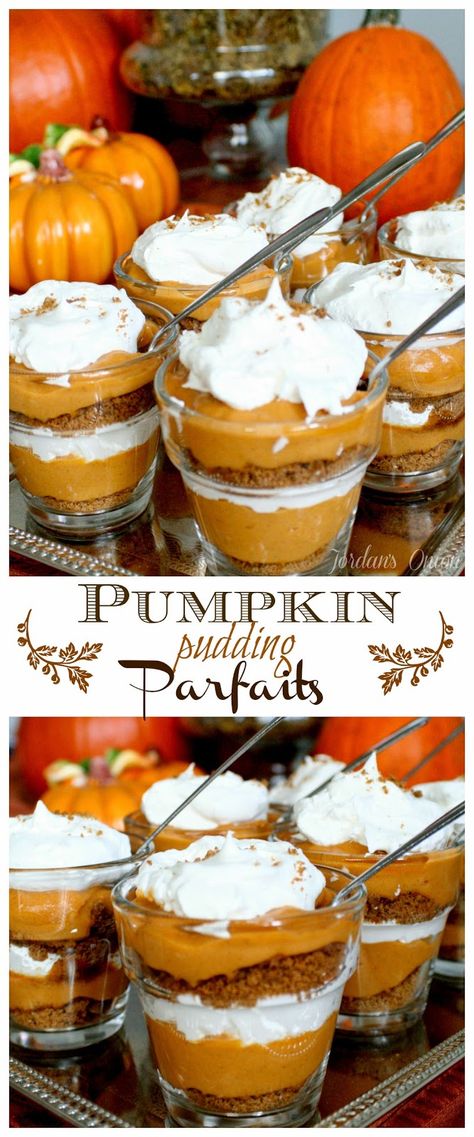 Pumpkin Pudding Parfaits recipe – a quick and easy dessert from Jordan's Easy Entertaining Hunched Shoulders, Pudding Parfait Recipes, Pumpkin Parfait, Parfait Cups, Pudding Parfait, Parfait Desserts, Pumpkin Pudding, Parfait Recipes, Pudding Desserts