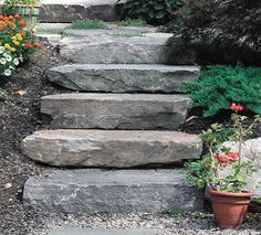 Flagstone Steps, Outside Steps, Rock Steps, Landscape Stairs, Landscape Steps, Large Backyard Landscaping, Landscaping On A Hill, Cheap Landscaping Ideas, Patio Steps