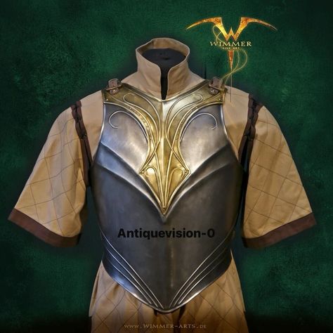 Medieval steel breastplate armor set for LARP made of steel and brass finish Lotr Elven Armor, Breastplate Armor, Armour Reference, Elf Armor, Elven Style, Metal Armor, Bow Drawing, Brass Sheet, Larp Armor