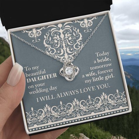 ✨Celebrate your daughter's special day with this beautiful Love Knot Pendant Necklace 💍💖 Show her that she will always be your little girl, no matter what! 💕 #DaughtersWedding #GiftsForDaughters #BrideToBe #MotherDaughterLove #WeddingDayGift #LoveKnotNecklace #ForeverMyBaby #SpecialDay #FamilyBonds #CherishedMemories #daughterlove Shop Now https://bit.ly/3W9bPr1 Daughter Wedding Gifts, Love Knot Necklace, My Beautiful Daughter, Love Knot, Luxury Boxes, Always Love You, Knot Necklace, Sentimental Gifts, Gorgeous Gift