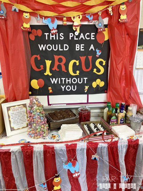 Circus Themed Teacher Appreciation Week, Teacher Appreciation Carnival Theme, Circus Teacher Appreciation Week, Staff Appreciation Themes, Circus Decorations Diy, Sunshine Cart, Notes Psychology, Aesthetic School Notes, Employee Events