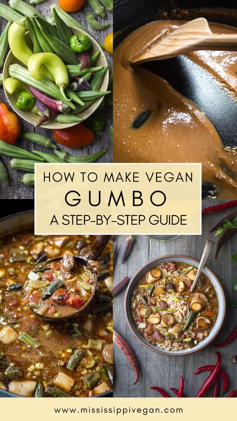 Collard Green Gumbo Vegan, Vegan Mardi Gras Recipes, Soul Vegetarian Recipes, Vegan Gumbo New Orleans, Vegan Creole Recipes, Vegan New Years Recipes, Vegetarian Gumbo Recipe, Gumbo Vegan, Vegan Winter Meals