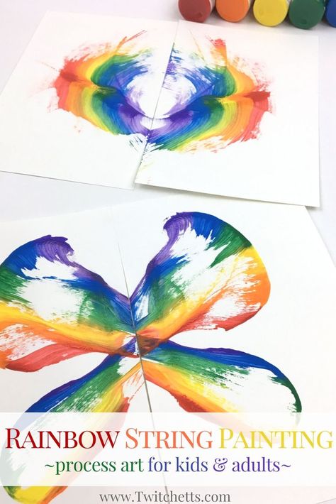 Rainbow String painting is a fun process art. String art for kids creates beautiful thread paintings that are never the same. #rainbowart #paintingactivities String Art For Kids, String Painting, Drawing Videos For Kids, Painting Activities, Toddler Snacks, Homeschool Art, Kindergarten Art, Thread Painting, Learn Art