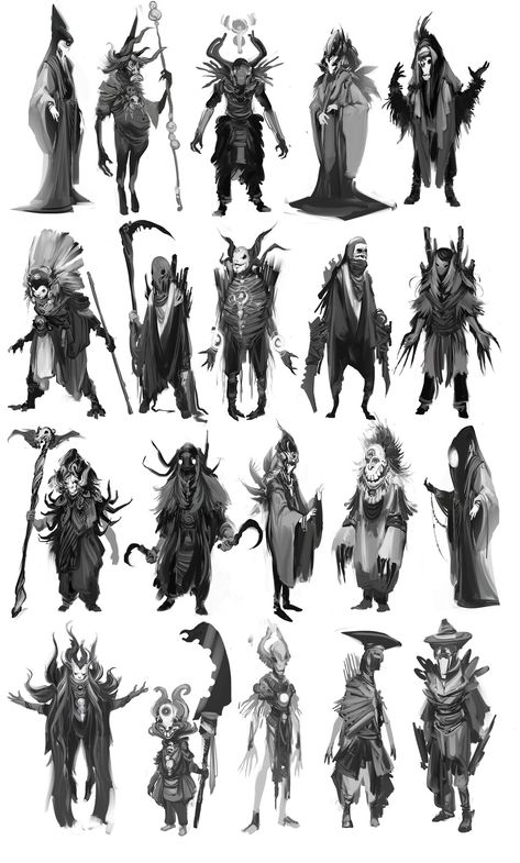 ArtStation - Character Thumbnails, Peter Ocampo Monster Silhouette Concept, Character Silhouettes Concept, Character Design Thumbnails, Character Concept Art Sketch, Lust Character Design, Character Iterations, Silhouette Concept Art, Pirate Concept Art, Supervillain Character Design