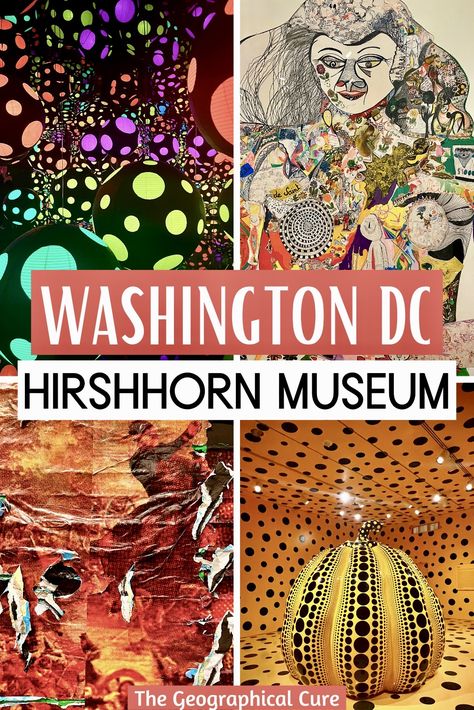 This is the ultimate guide to the Hirshhorn Museum Art in Washington D.C. This free Smithsonian museum houses a large late modern and contemporary art collection. This guide gives you an overview of the museum and tells you everything to see inside. You'll find works by famous artists like Picasso and De Kooning and also the infininty mirror rooms by Yayoi Kusama. The Hirshhorn also puts on special exhibitions and has a wonderful sculpture garden filled with Rodin and Henry Moore sculptures. Hirshorn Art Museum, Henry Moore Sculptures, Traveling Usa, Washington Dc Vacation, Dc Vacation, Museum Guide, Hirshhorn Museum, Visiting Washington Dc, Smithsonian Museum