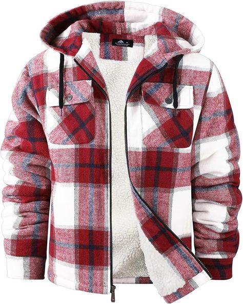 SCODI Men's Flannel Shirt Jacket Fleece Lined Plaid Coat Full Zip Up Hoodie Winter Outwear Fleece Lined Flannel Shirt, Full Zip Up Hoodie, Lined Flannel Shirt, Flannel Hoodie, Sherpa Lined Jacket, Plaid Hoodie, Winter Outwear, Mens Flannel Shirt, Flannel Women