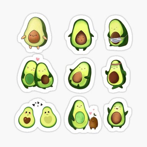 Adorable avocado sticker pack. Perfect gift for avocado or guacamole lovers. Perfect on toast! Product Information -Decorate and personalize laptops, windows, and more -Removable, kiss-cut vinyl stickers -Super durable and water-resistant -1/8 inch (3.2mm) white border around each design -Matte finish Sticker types may be printed and shipped from different locations Avocado Picture, Journal Items, Avocado Sticker, Avocado Cartoon, Vsco Pictures, Cute Avocado, How To Make Stickers, Vegan Clothing, On Toast