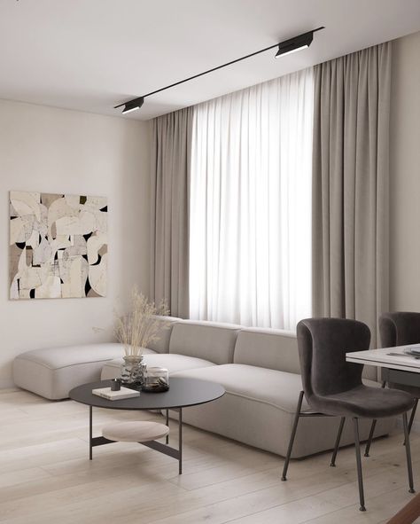 Lounge Curtains Modern Living Rooms, Courtins Ideas Living Room, Minimalist Curtain Ideas, Curtain Ideas Minimalist, Curtains Modern Living Room, Ideas For Curtains, Long Curtains Living Room, Beige Curtains Living Room, Curtain Ideas For Living Room