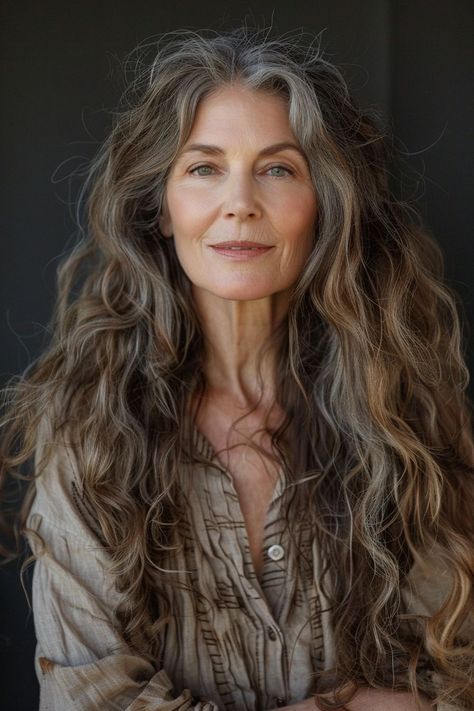 Curly Gray Hair, Story References, 50 Year Old Woman, Waning Crescent, Rocker Hair, Woman With Long Hair, Grey Hair Inspiration, Long Gray Hair, Going Gray