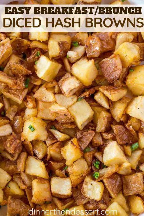 Diced Hash Browns are a family favorite and the french fry answer to your breakfast dreams. They're creamy, fluffy and crispy bites of potato goodness. | #breakfast #brunch #holidays #christmas #thanksgiving #potatoes #hashbrowns Baked Potato Hashbrowns, Homemade Hashbrowns Cubed Easy, Fresh Hashbrown Recipes, Chunky Hashbrowns, Red Potato Hashbrowns, Cubed Hashbrown Recipes, Homemade Hashbrowns Easy, Hashbrowns Homemade, Best Hashbrowns