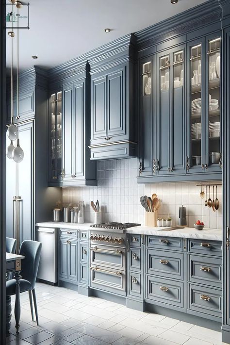 Best 40 Blue Gray Kitchen Cabinets Ideas Blue Gray Kitchen, Blue Kitchen Inspiration, Blue Gray Kitchen Cabinets, Glazed Kitchen Cabinets, Gray Kitchen Cabinets, Grey Blue Kitchen, Kitchen Cabinet Inspiration, Stained Kitchen Cabinets, Kitchen Cabinets Ideas