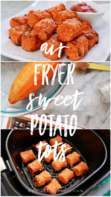 Air fryer sweet potato tots recipe for a different spin on National Tater Tot Day! Click or visit FabEveryday.com for details on my four-ingredient air fryer recipe that I developed for Allrecipes. It has a little bit of a kick and is a great lighter alternative to regular tater tots. Pin this to your air fryer recipe board! #NationalTaterTotDay #allrecipesallstars #allrecipestastemakers #cook2follow #airfryer #recipe #recipes #easyrecipe #sweetpotato #tatertot #healthycooking #sidedish #fabfood Sweet Potato Tots Recipe, Sweet Potato Rounds, Air Fryer Sweet Potato Fries, Sweet Potato Tots, Potato Rounds, Potato Tots, Healthy Oil, Potato Slices, Sweet Potato Slices