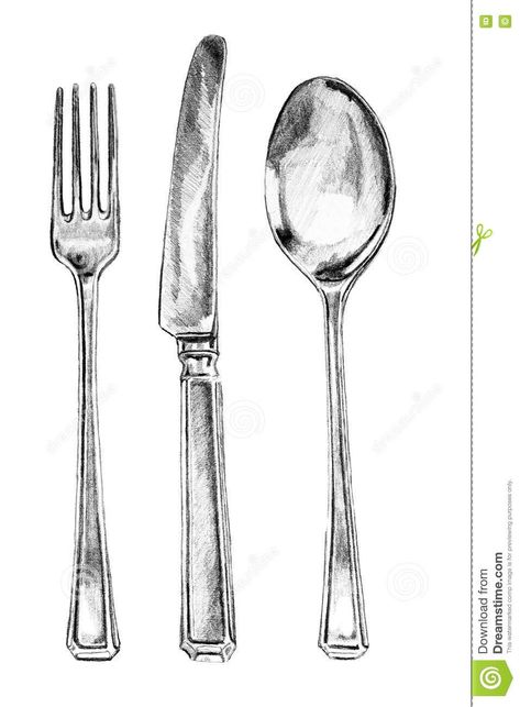 Silverware Tattoo, Fork And Spoon Drawing, Fork And Knife Drawing, Cutlery Drawing, Fork Illustration, Fork Drawing, Utensils Drawing, Nike Photoshoot, Spoon Drawing