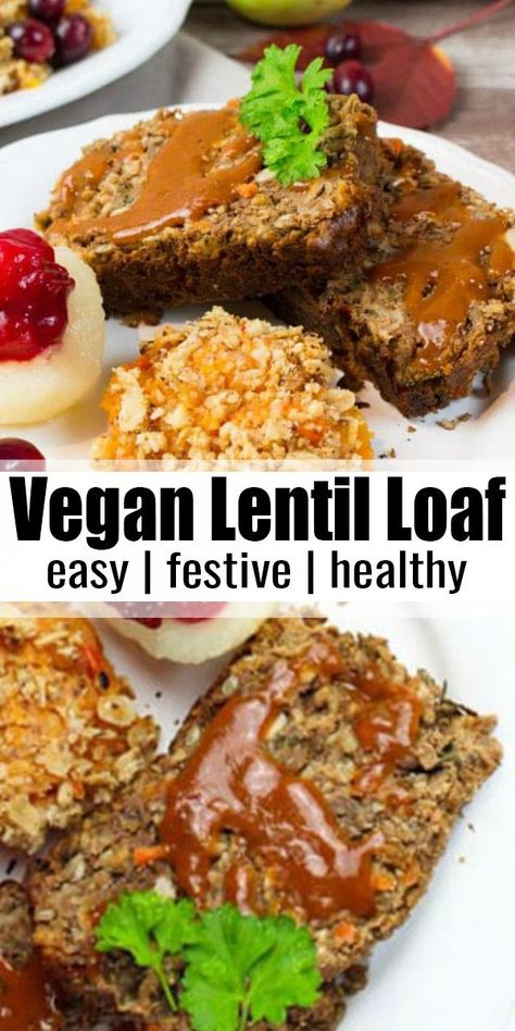 Vegan Lentil Loaf, Pear Sauce, Lentil Loaf, Cranberry Pear, Vegan Gravy, Vegan Holiday Recipes, Vegan Lentil, Vegan Thanksgiving Recipes, Vegan Holidays