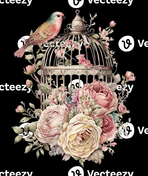 bird in cage with flowers around isolated, AI Generative Bird In Cage, August Themes, Christmas Graphic Design, Nature Art Drawings, Graphic Design Cards, Vintage Png, Vintage Flower Prints, Dulhan Mehndi Designs, Christmas Graphics