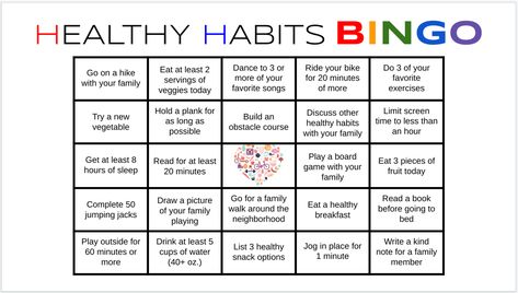 HEALTHY HABITS BINGO Fitness Bingo, Wellness Wednesday Ideas, Healthy Challenges, Fitness Journal Ideas, Wednesday Ideas, Fitness For Kids, Bingo Challenge, Bingo For Kids, Plank Variations