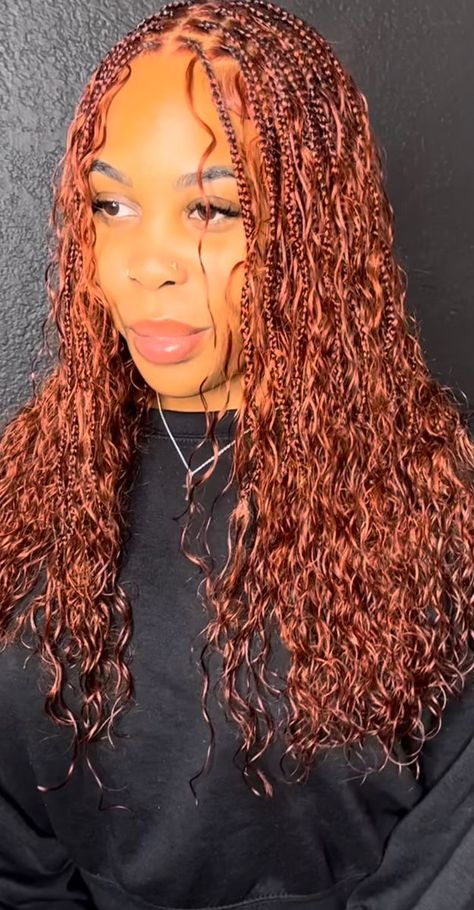 Ginger Braids Hairstyles For Black Women, Ginger Boho Bob Braids, 90s Braided Hairstyles For Black Women, Short Ginger Boho Braids, Bohemian Braids Ginger, Bohemian Knotless Braids Ginger, Braids For Black Women Ginger, Ginger Short Braids, Orange Hair Braids