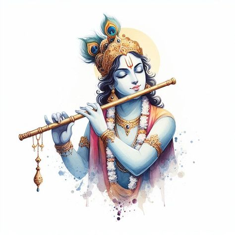 Krishna Graphics, Krishna Watercolor, Krishna Portrait, Krishna Png, Krishna Image, God Pic, Krishna Drawing, Krishna Flute, Baby Krishna