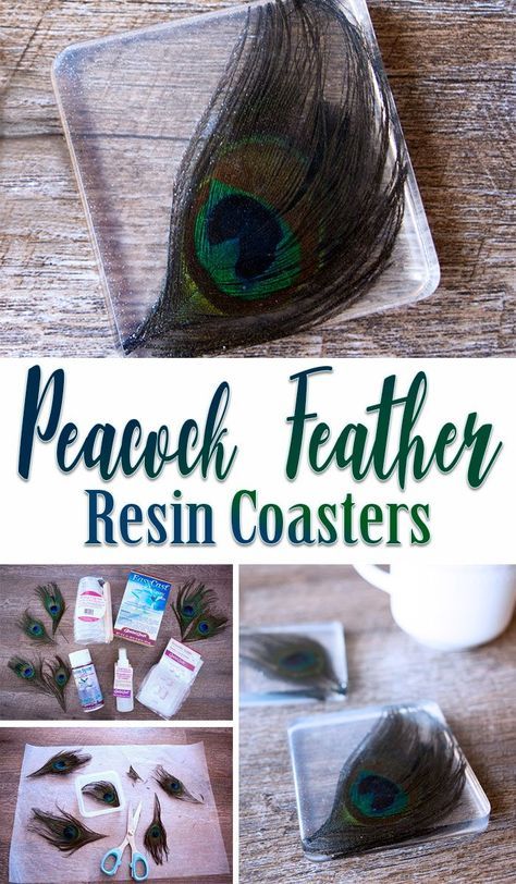 Make these easy Peacock Feather Coasters with EasyCast Clear Casting Epoxy. #resinproject #peacock #coasters via @resincraftsblog Peacock Coasters, Resin Peacock, Feather Peacock, Peacock Crafts, Coasters Resin, Coasters Diy, Feather Diy, Epoxy Resin Diy, Diy Resin Projects