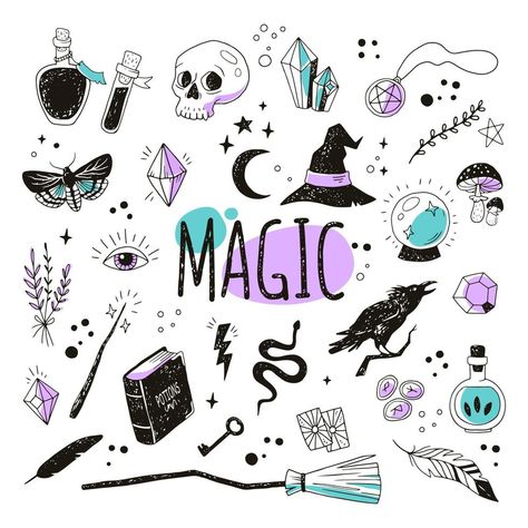 Cute Halloween Tattoos, Witchcraft Symbols, Pastel Goth Aesthetic, Witch Drawing, Kawaii Pastel Goth, Magic Hands, Creepy Tattoos, Halloween Tattoos, Icon Collection