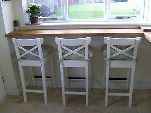 Really like this idea for a breakfast bar: Breakfast Bar Small Kitchen, Counter Peninsula, Ikea Barstools, Small Kitchen Window, Ikea White, Mountains Beautiful, Boys Desk, Window Bars, Homework Station