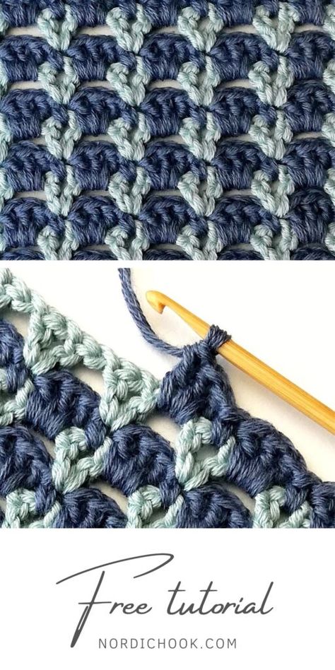 The small shell and V stitch - Nordic Hook - Free crochet stitch tutorial V Stitch Crochet, Crochet Stitch Tutorial, Crochet Afghan Patterns Free, Crochet Shell Stitch, Crochet Stitches For Blankets, Crochet Knit Stitches, Crochet Tops Free Patterns, Stitch Tutorial, Shell Stitch