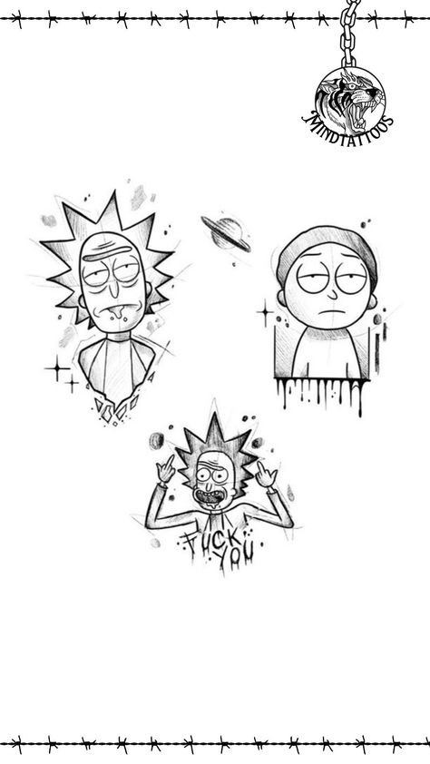 Tick And Morty Tattoo, Tattoo Ideas Rick And Morty, Simple Rick And Morty Tattoo, Rick And Morty Flash Tattoo, Rick Tattoo Design, Rick Morty Tattoo, Rick And Morty Tattoo Design, Morty Tattoo Design, Rick And Morty Tattoo Ideas