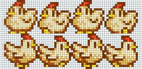 Stardew Chicken Pixel Art, Stardew Valley Chicken Cross Stitch, Stardew Valley Grid Art, Stardew Valley Chicken Pixel Art, Stardew Cross Stitch Pattern, Stardew Pixel Art Grid, Stardew Pixel Art, Stardew Valley Alpha Pattern, Stardew Valley Cross Stitch Pattern